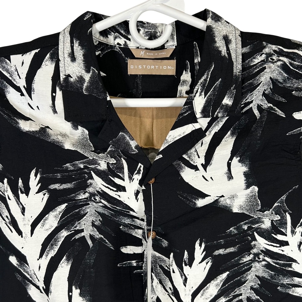 Distortion Mens Black White Tropical Palm Leaf Short Sleeve Button Down Shirt M